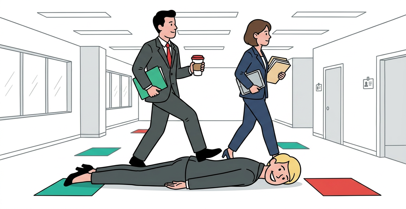 A HR professional human doormat being walked over by her colleagues