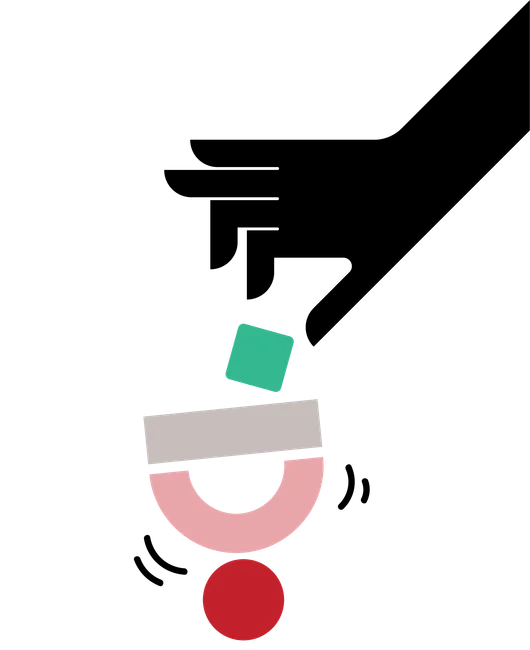 A hand placing a box on balanced objects