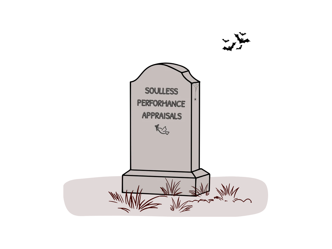 A gravestone with the words 'Soulless Performance Appraisals' inscribed on it
