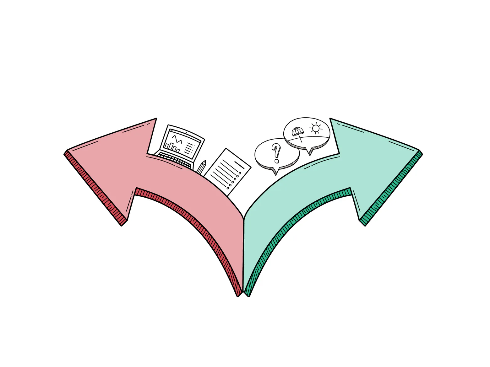 Two arrows pointing in opposite directions, one red, one green